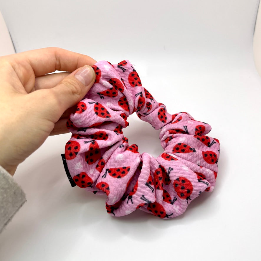 Mini Pink Ladybug Spring Bullet Scrunchie