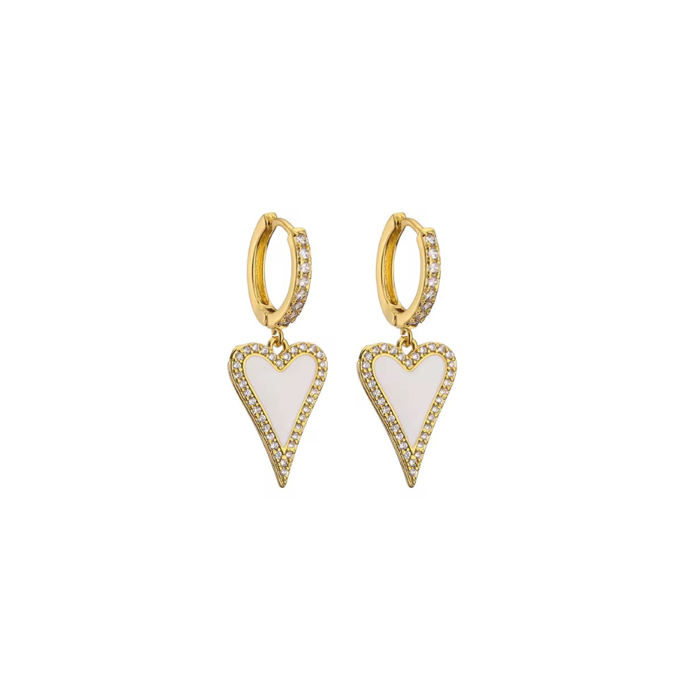 Modern Heart Drop Earrings 18K Gold Non Tarnish