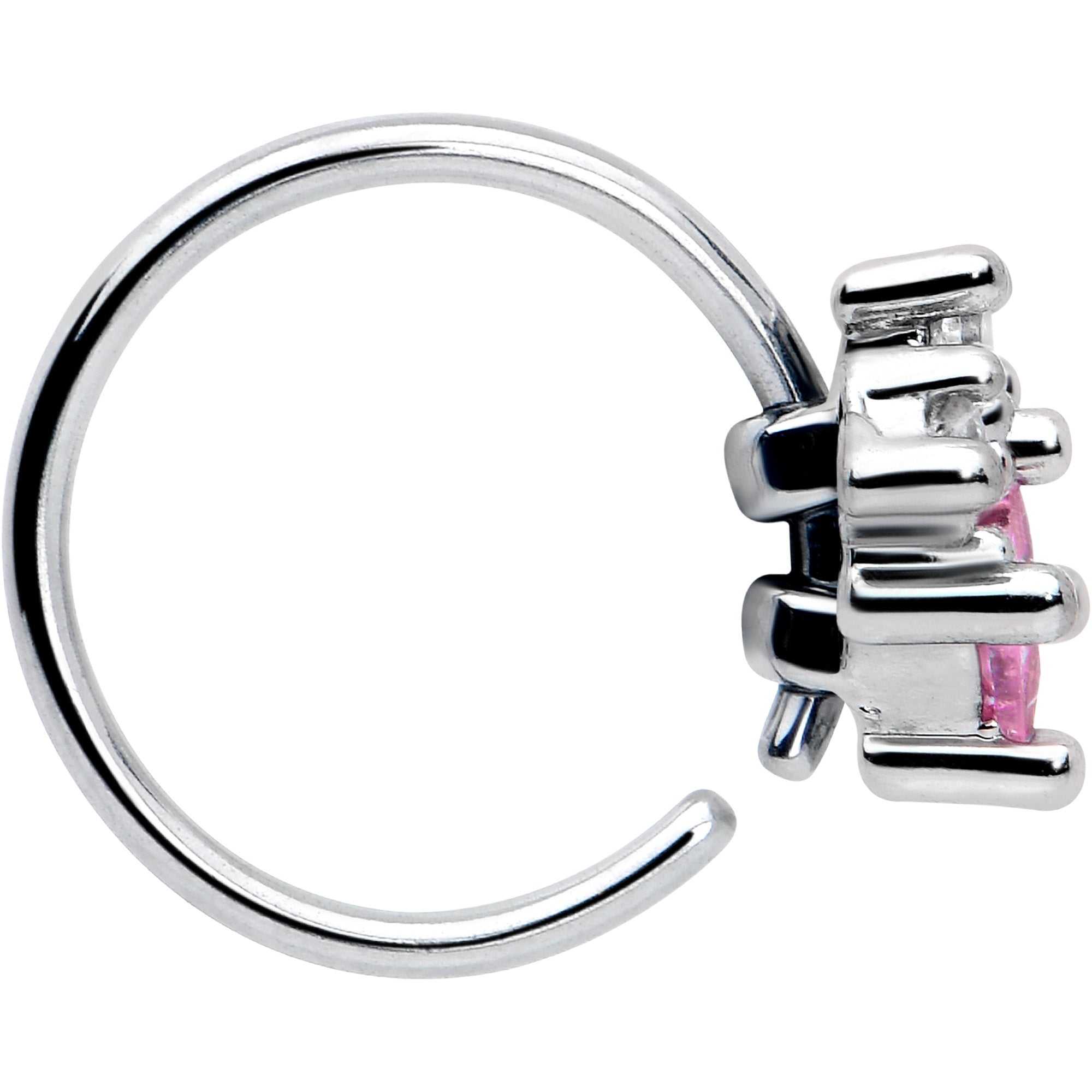 20G 5/16 Clear Pink CZ Gem Rhombus Riot Nose Hoop