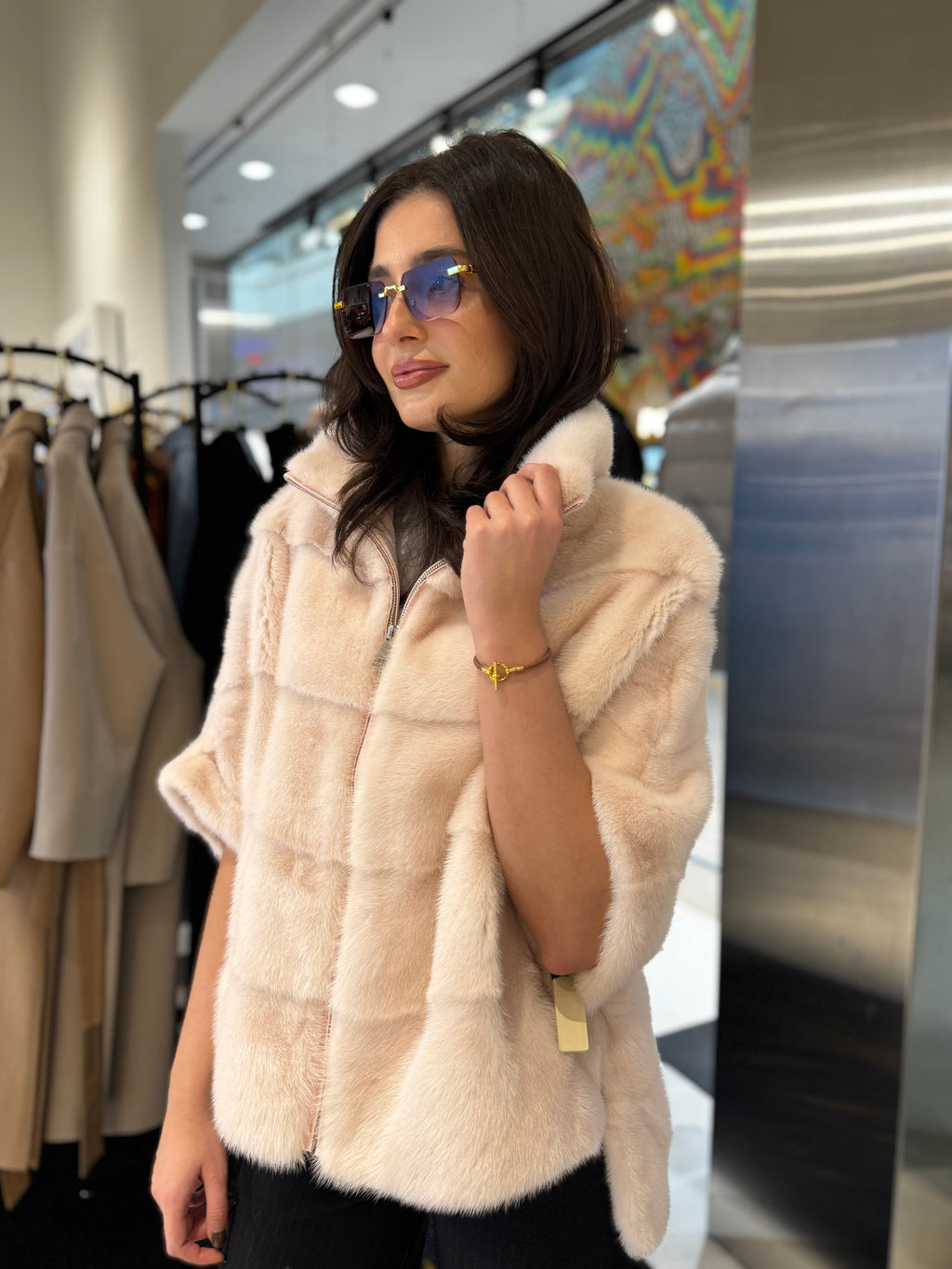 Genuine Scandinavian Mink Fur Poncho in Peach Blush