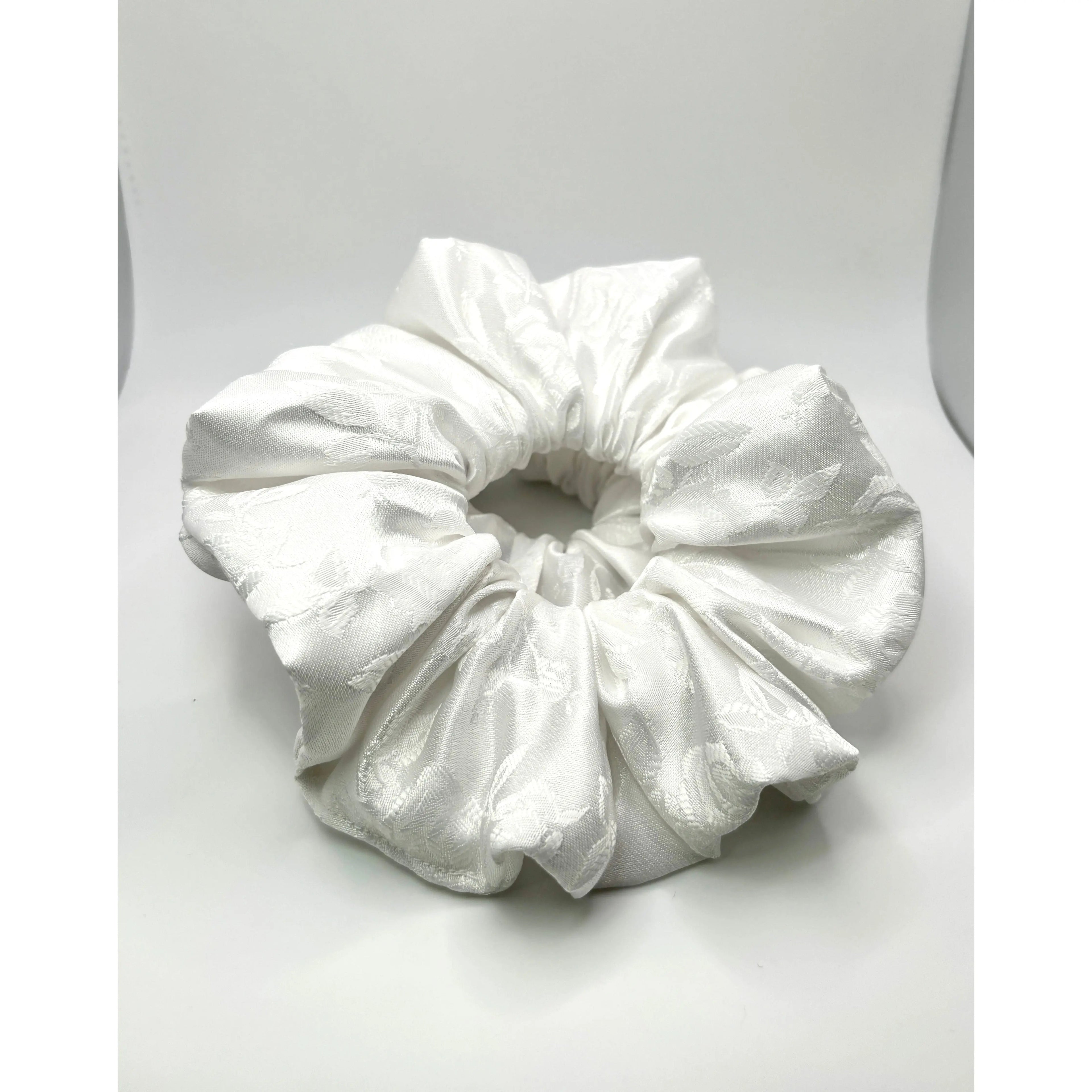 White Leaf Satin Scrunchie