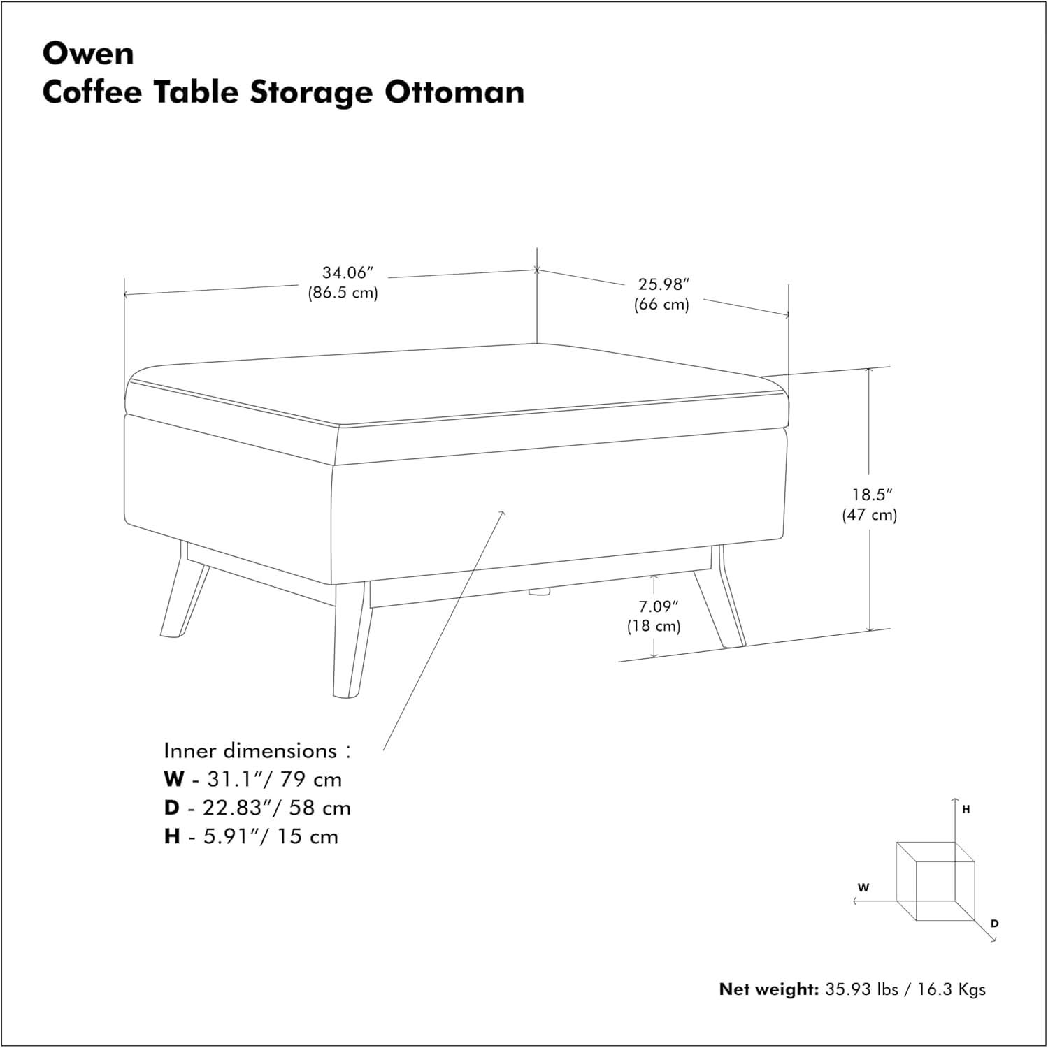 Owen 34 Distressed Chestnut Brown Coffee Table Ottoman