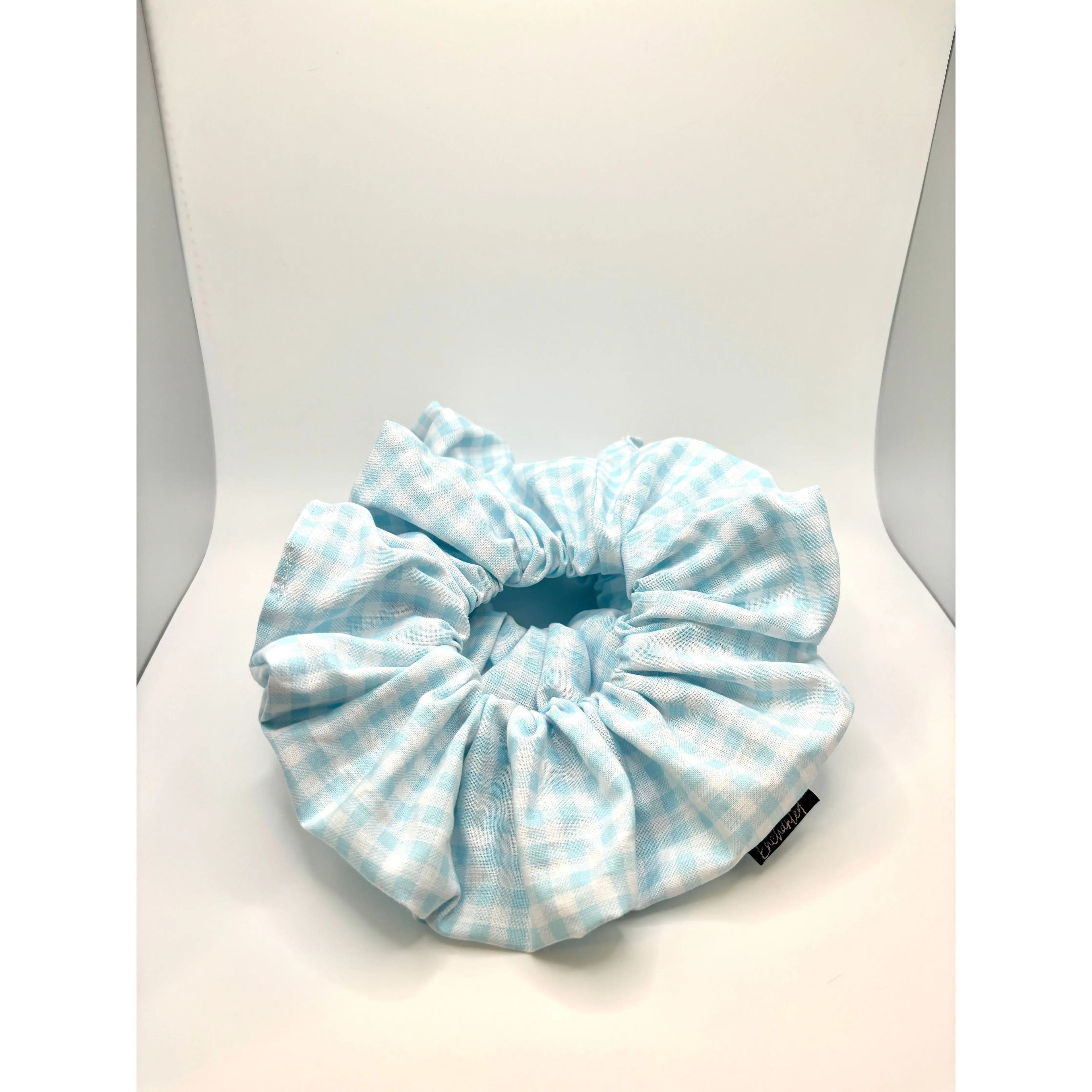 Light Blue Gingham Spring Scrunchie