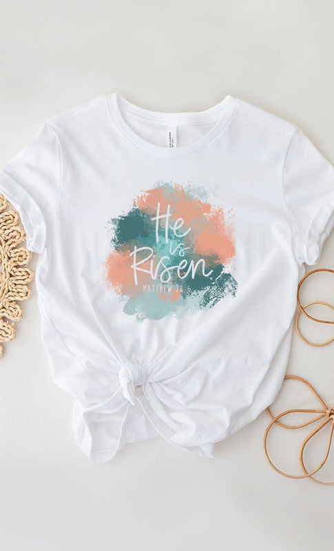 He Is Risen Scripture Art Easter Graphic Tee T-Shirt