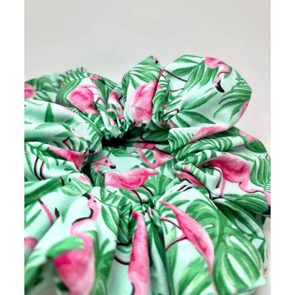 Palm Leaf Flamingos Summer Scrunchie