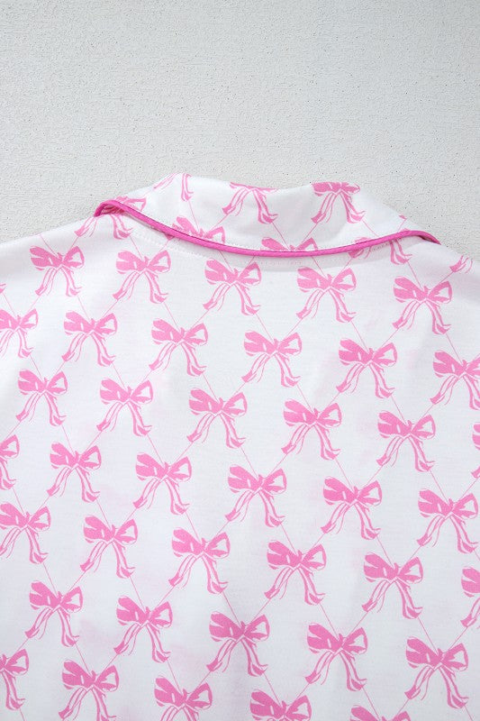 Pink Short Sleeve and Ruffled Shorts Pajama Set