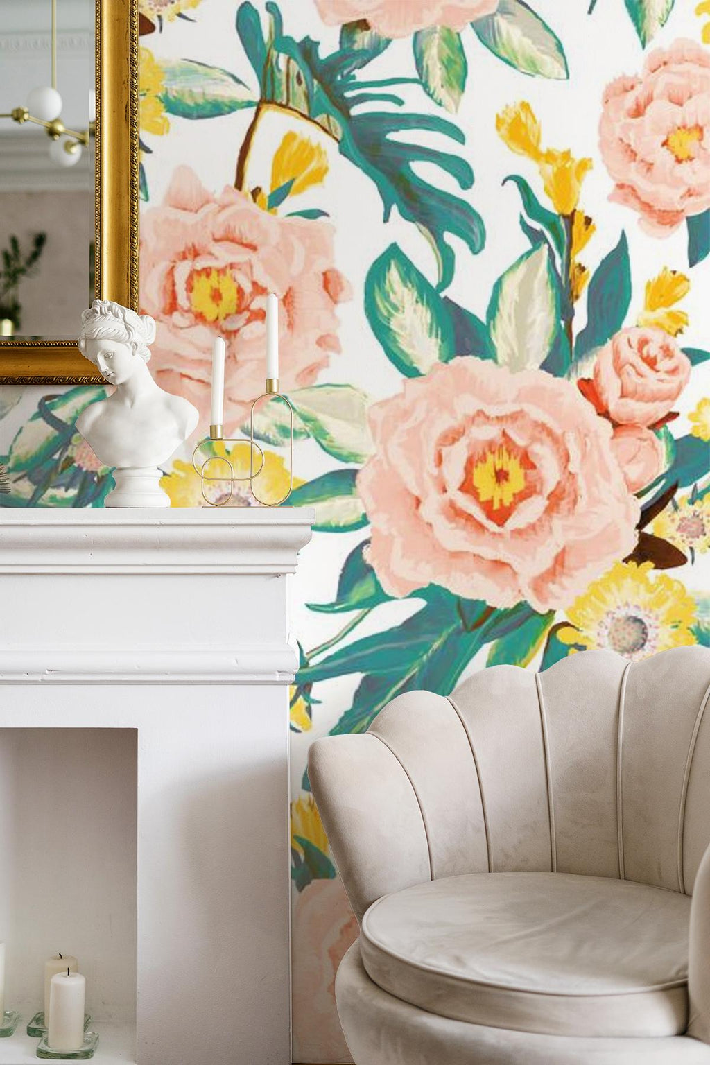 Posh Posy Wallpaper, white