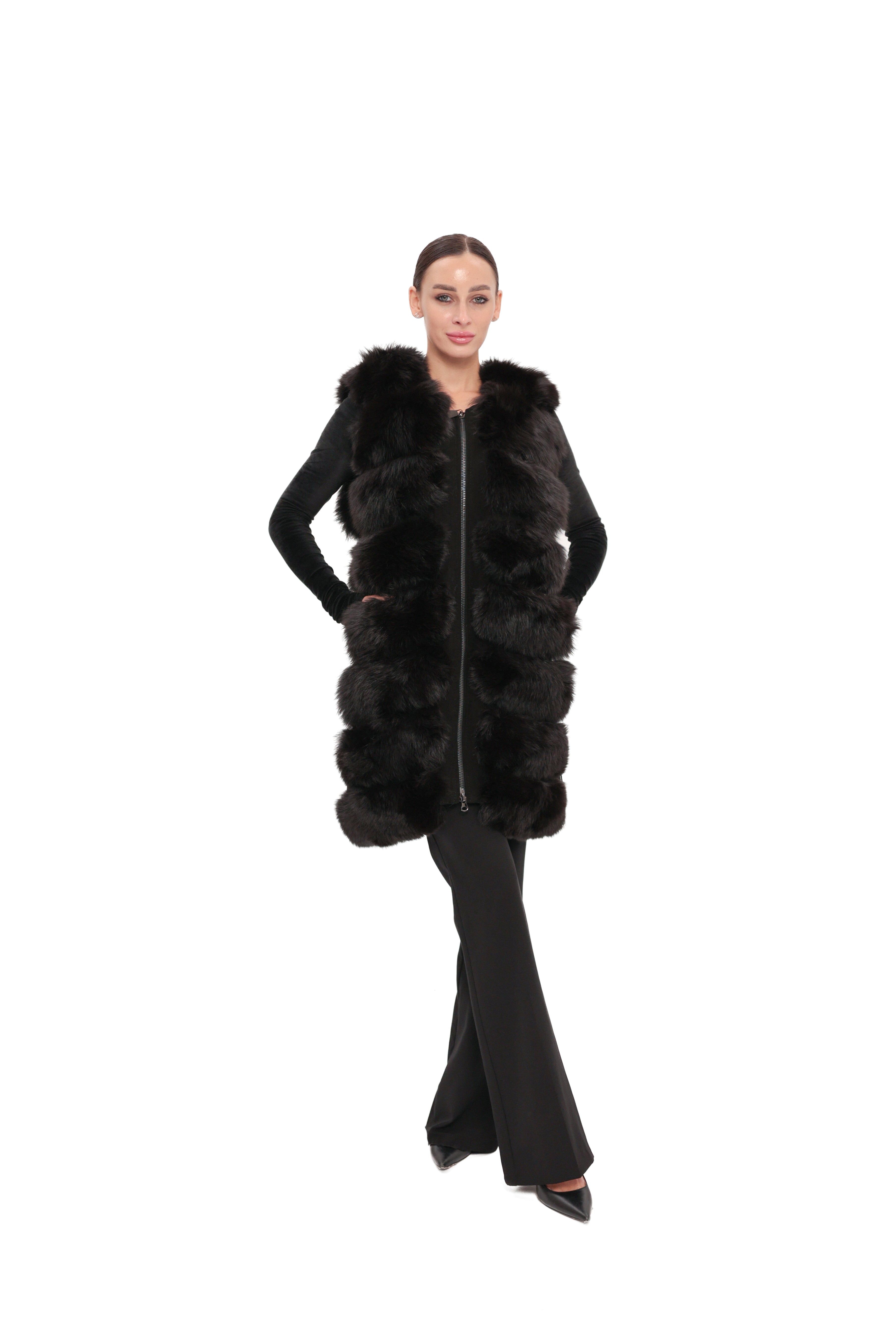 Genuine Polar Fox Fur Vest 90 cm