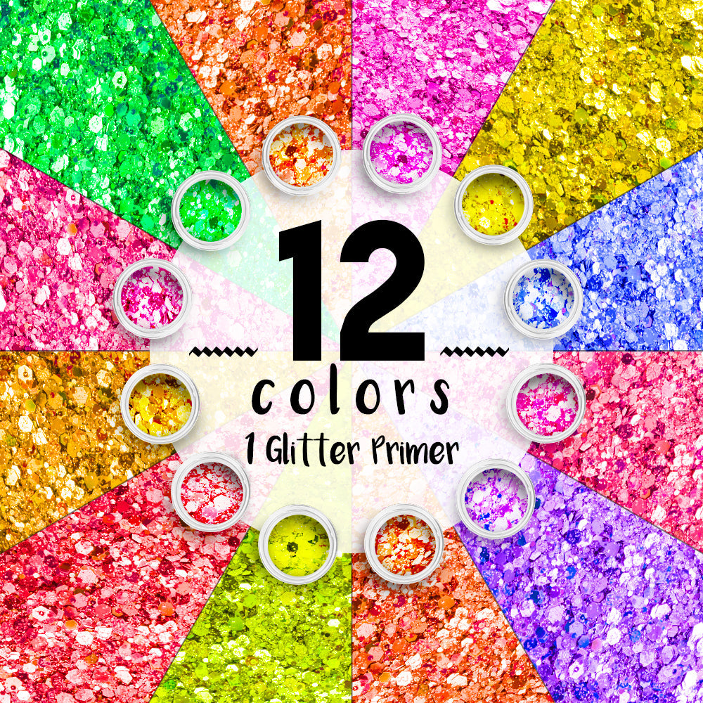 12 pack  Neon Glitter + 1 glitter glue