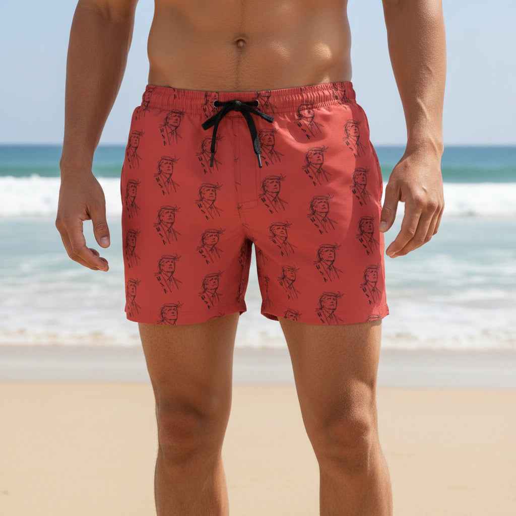 USA Swoop Men’s Swim Trunks – Red Statement Swim Shorts