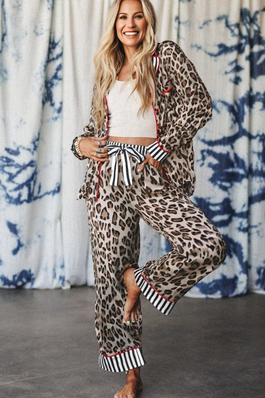 Leopard Colorblock Stripe Edge Shirt and Pants Paj