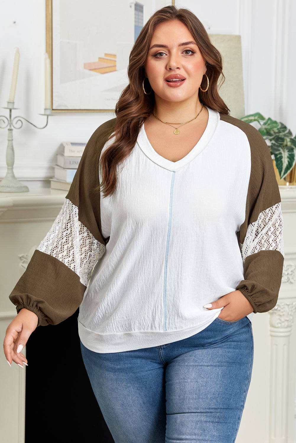 Julietta Patchwork Balloon Sleeve Blouse