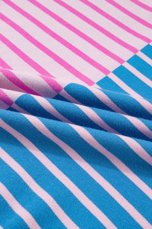 Stripe Colorblock Half Zip Sweater
