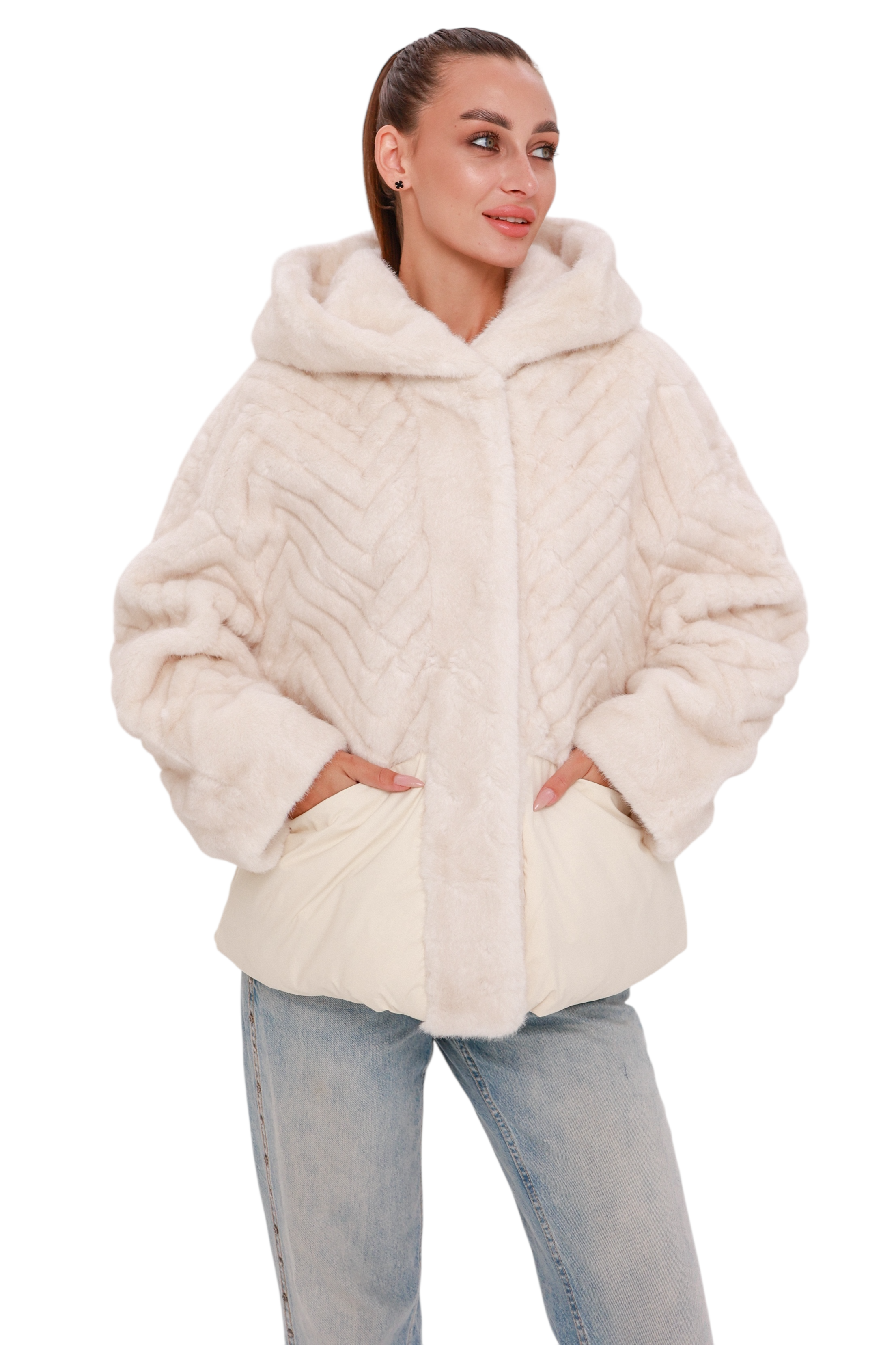 Montana Eco-Fur Down Fill Coat in Ivory
