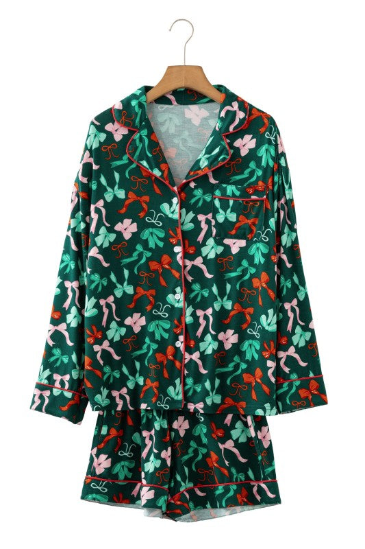 Bow Holiday Shirt and Short Pajama Set