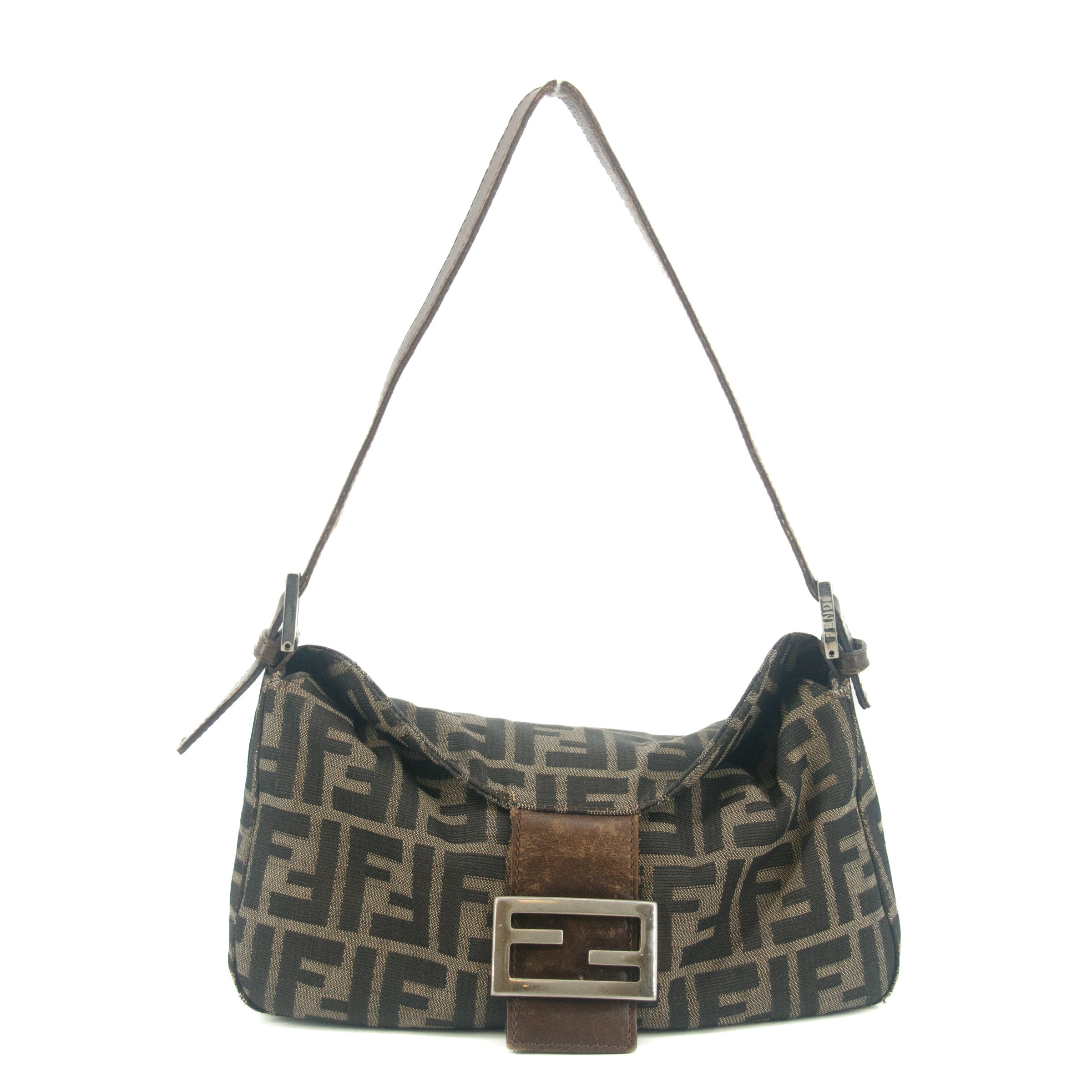 Fendi Zucca Mamma Bucket Baguette Leather Handbag Tote #9419