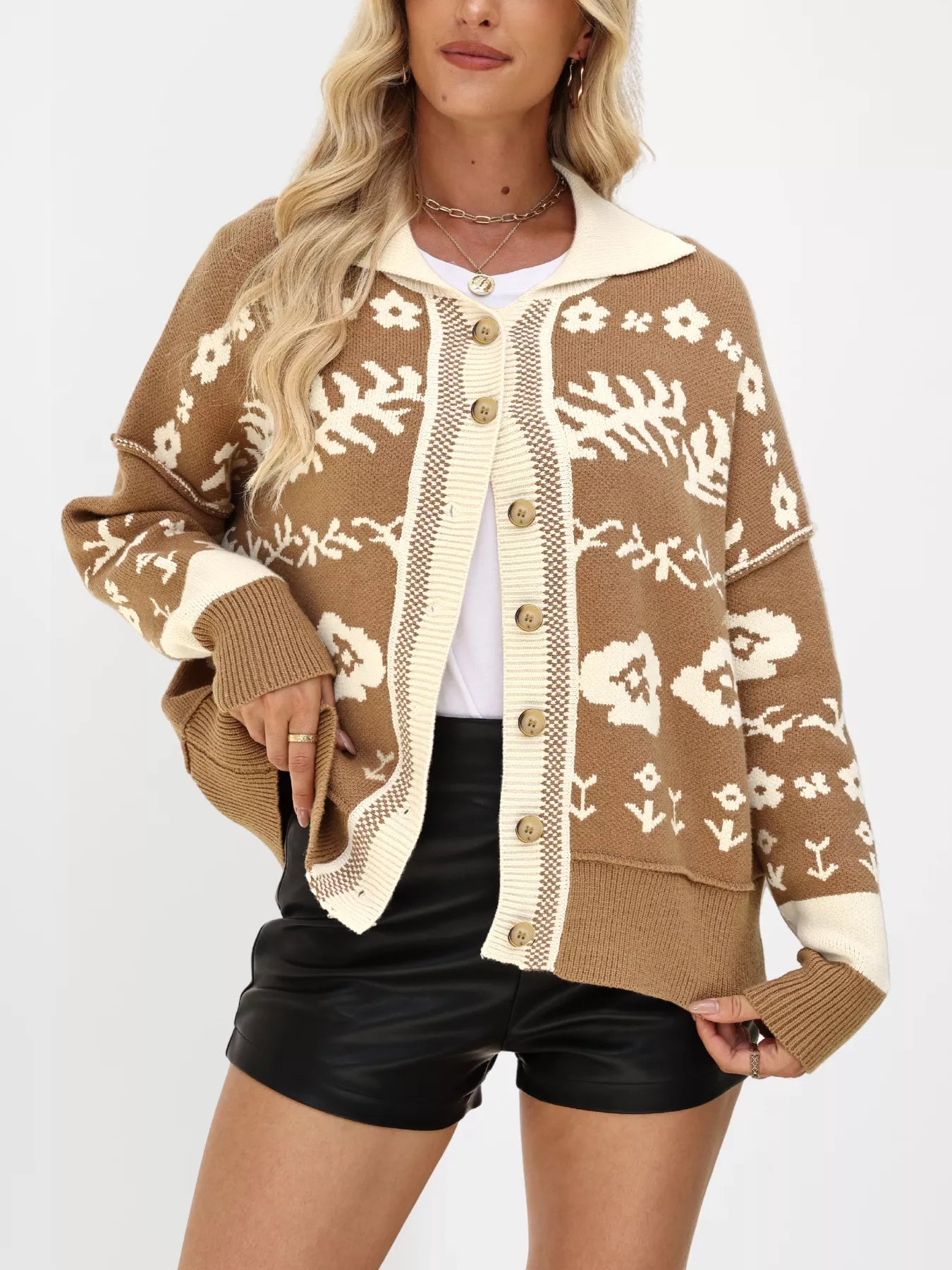 Floral Pattern Button-Down Cardigan