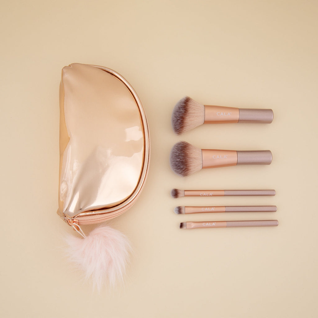 Gold Make Up Face & Eye Brush Travel Set