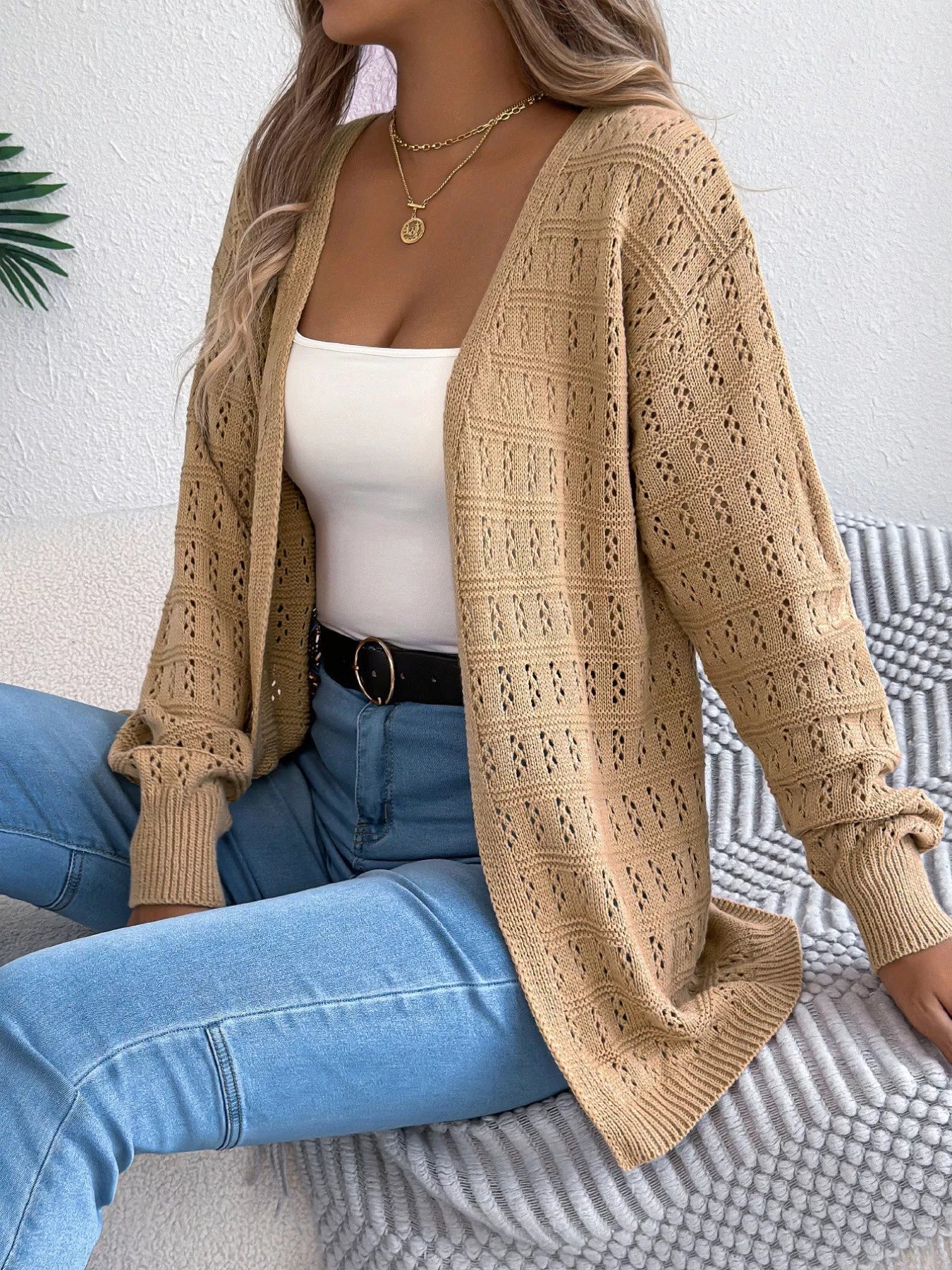 Open-Front Crochet Knit Cardigan
