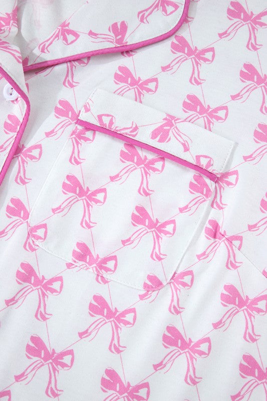 Pink Short Sleeve and Ruffled Shorts Pajama Set
