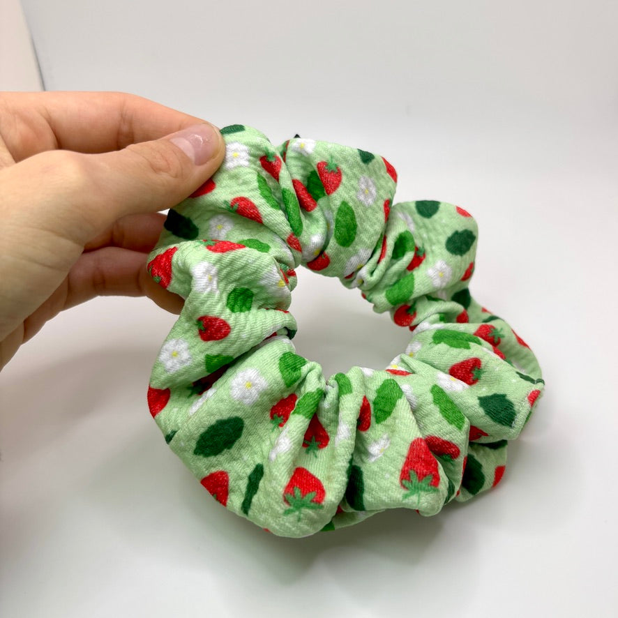 Mini Green Strawberry Spring Bullet Scrunchie