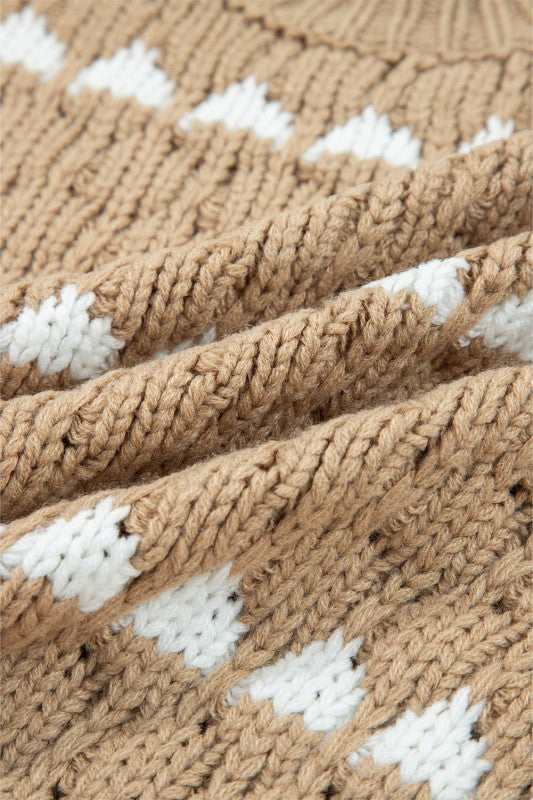 Colorblock Textured Knit Puff Sleeve Sweater