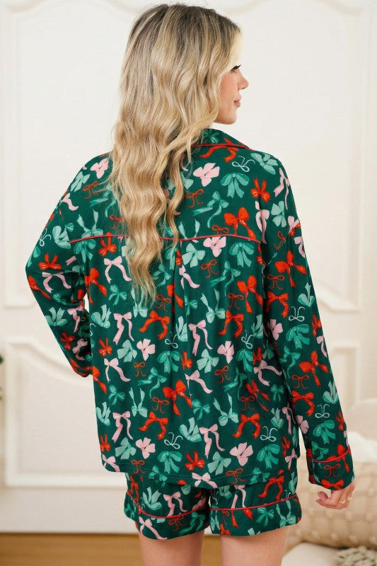 Bow Holiday Shirt and Short Pajama Set