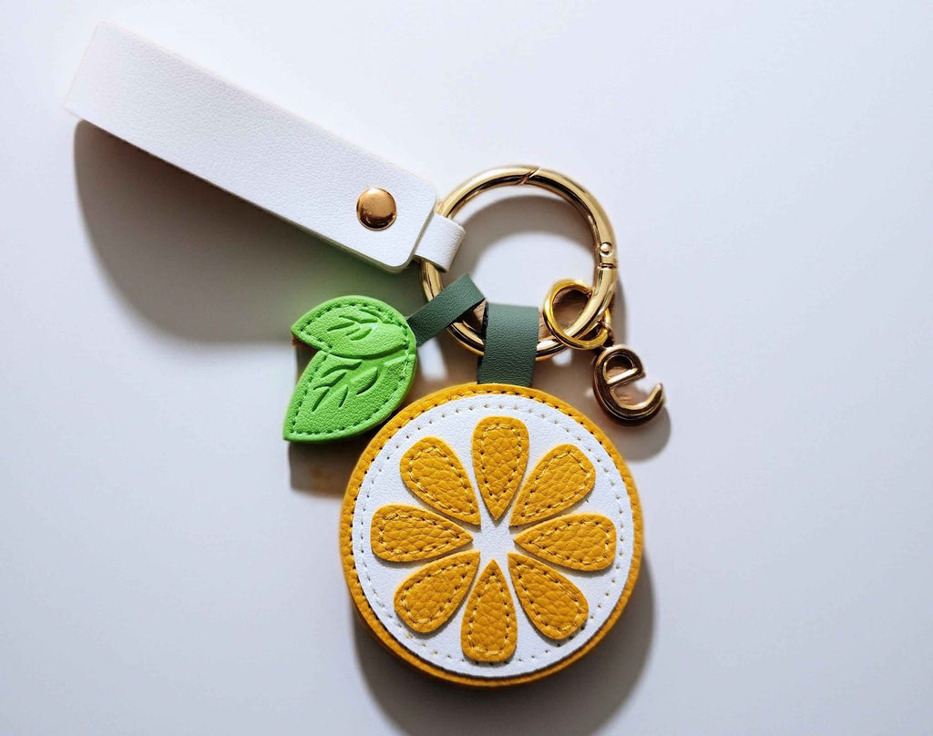 Personalized Orange Slice Keychain: Faux Leather Citrus Bag Charm
