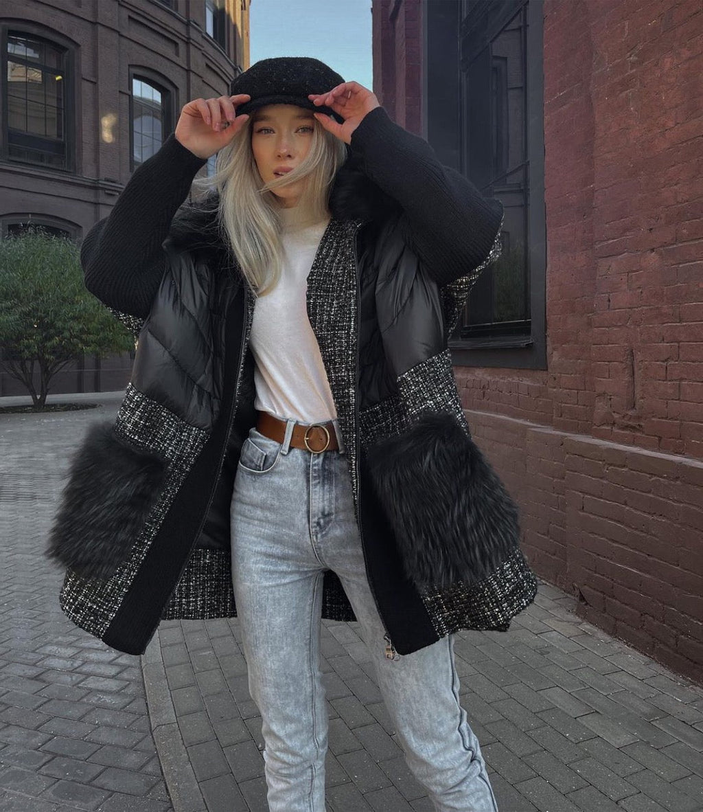 Lamé Genuine Fox Fur Down Coat