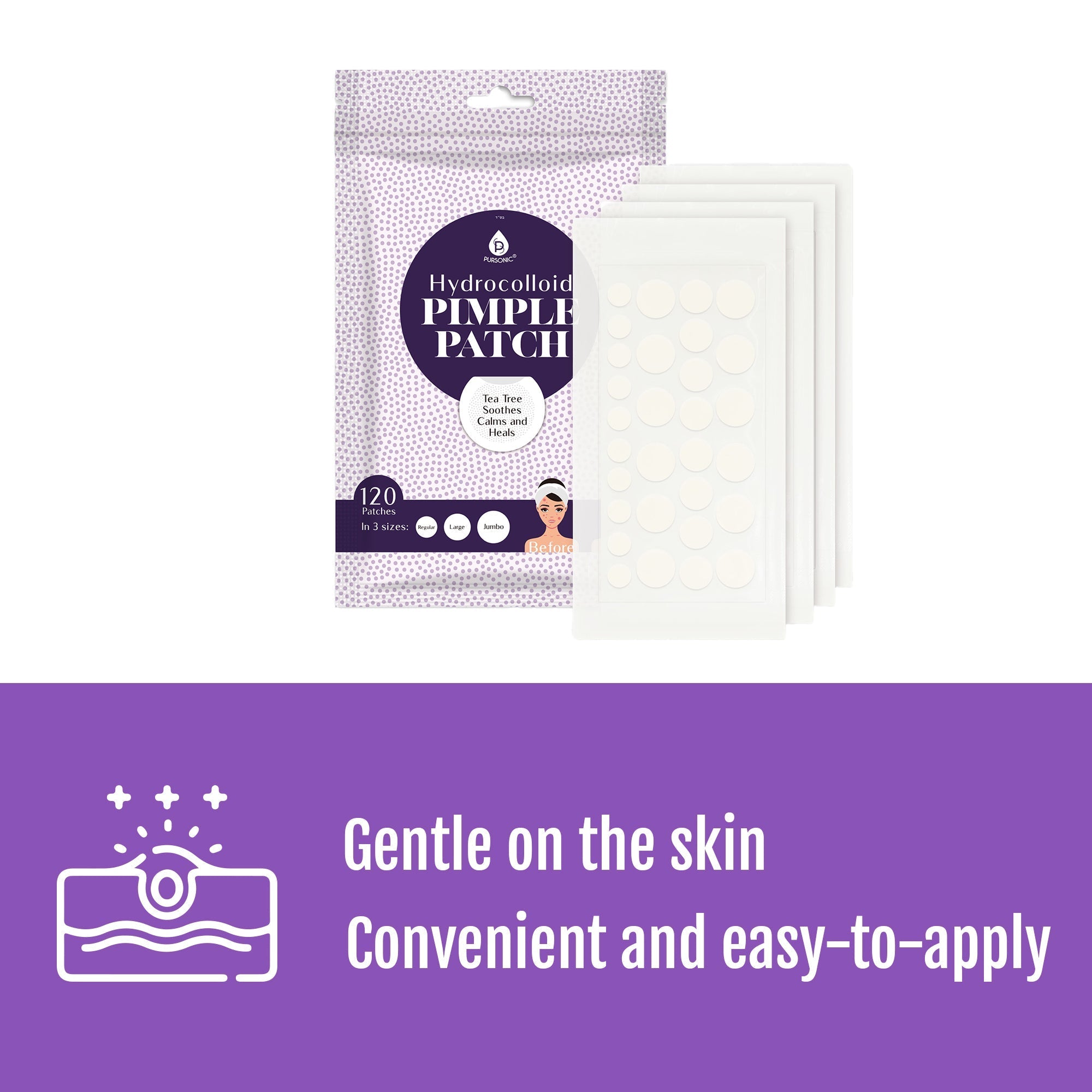 Hydrocolloid Pimple Patch, 120-Count, Multi Size Acne Solution 5 Pack by Pursonic