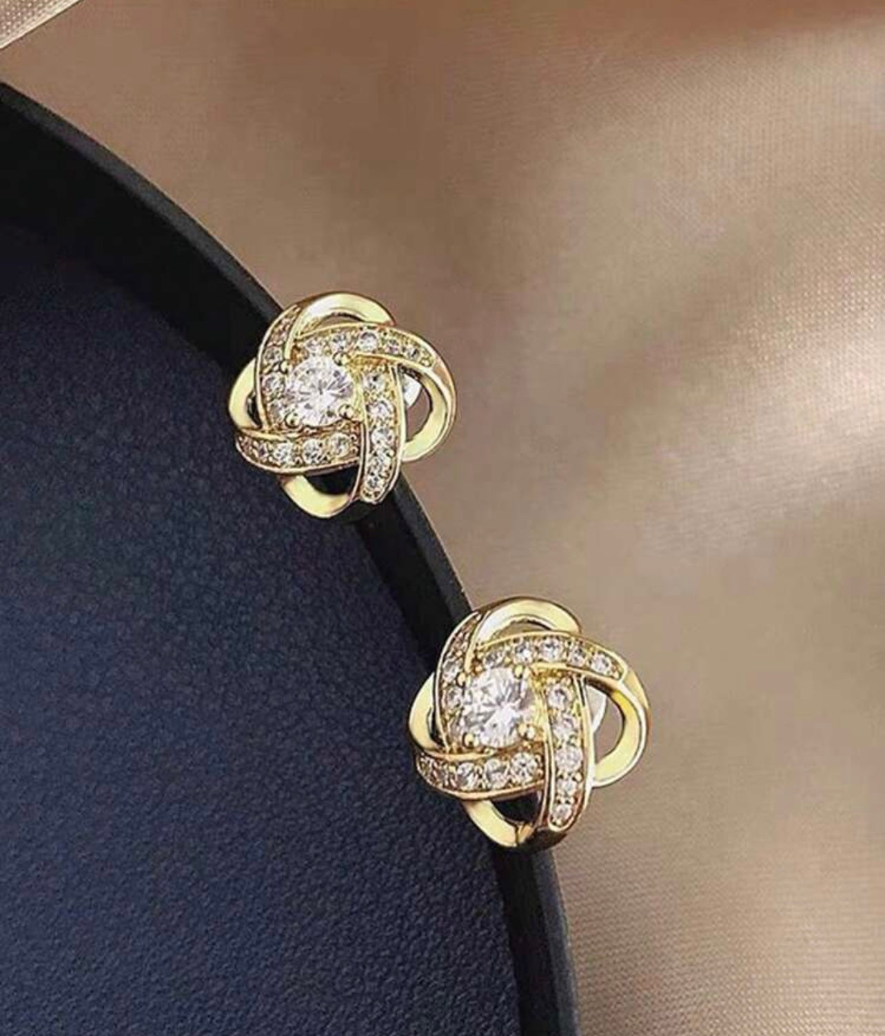 Dainty Gold or Silver and Crystal Twist Stud Earrings