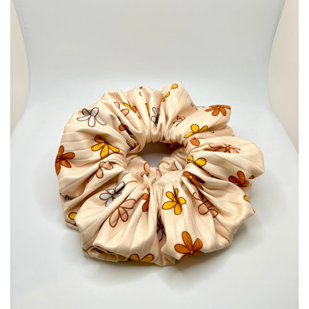 Retro Flower Summer Ribbed Scrunchie