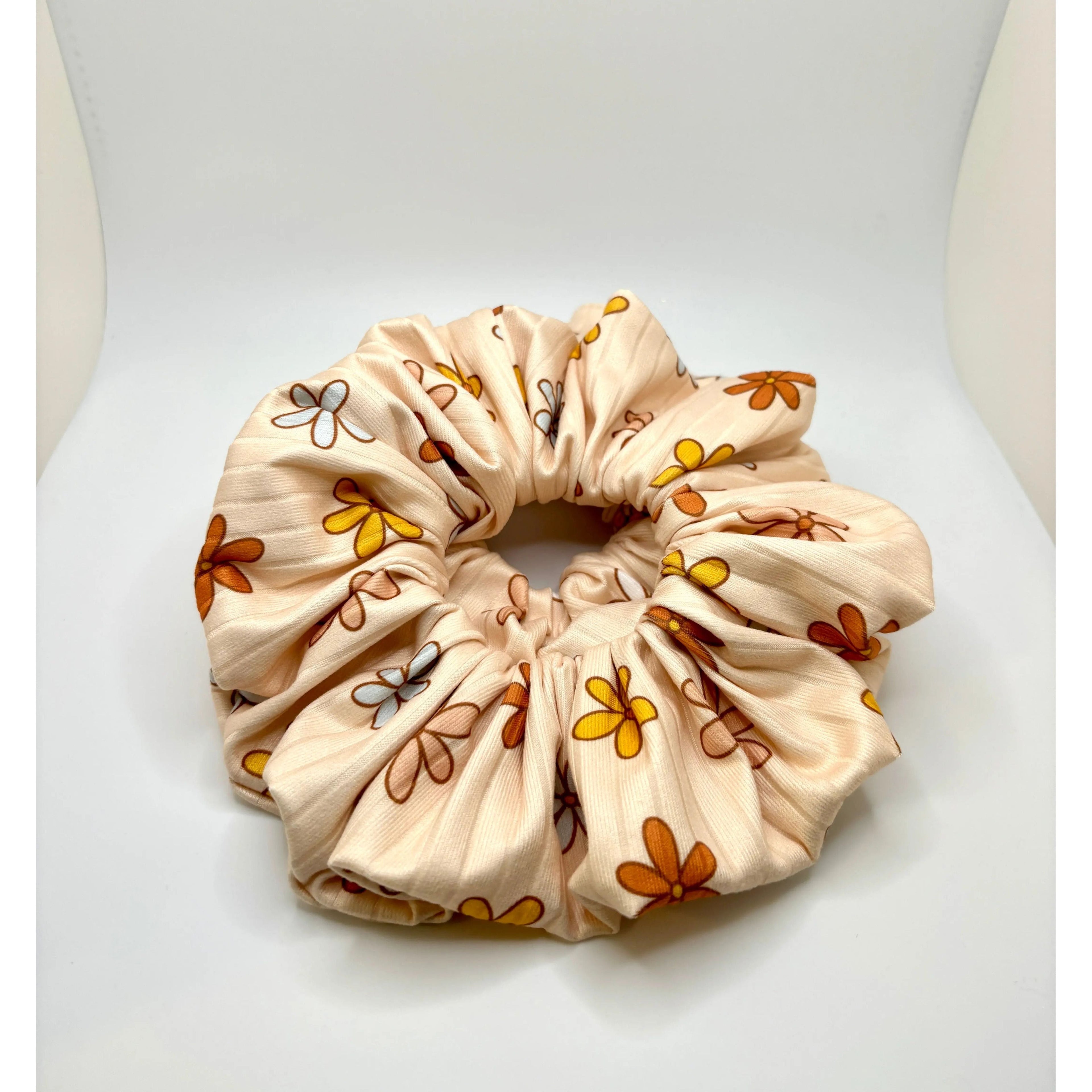 Retro Flower Summer Ribbed Scrunchie