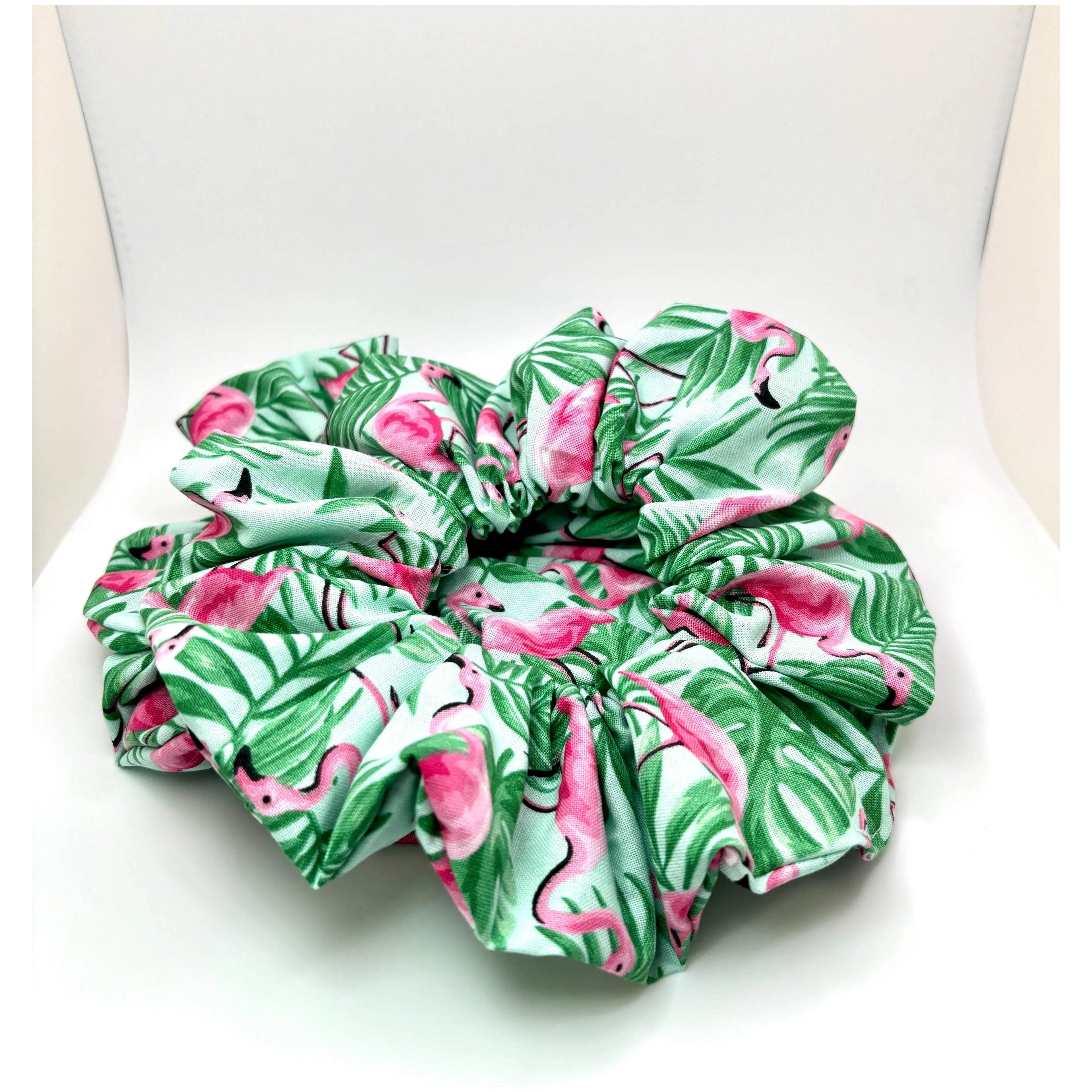 Palm Leaf Flamingos Summer Scrunchie