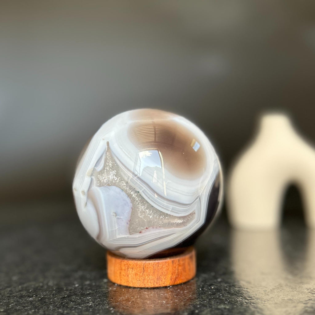Agate Sphere with Quartz formations