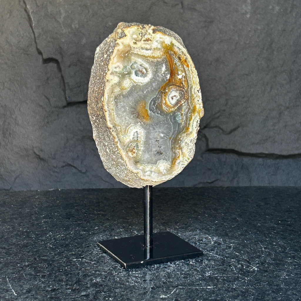 Agate and Jasper Slice with metallic base included, Large Brown Agate Geode, 100% Natural Colors