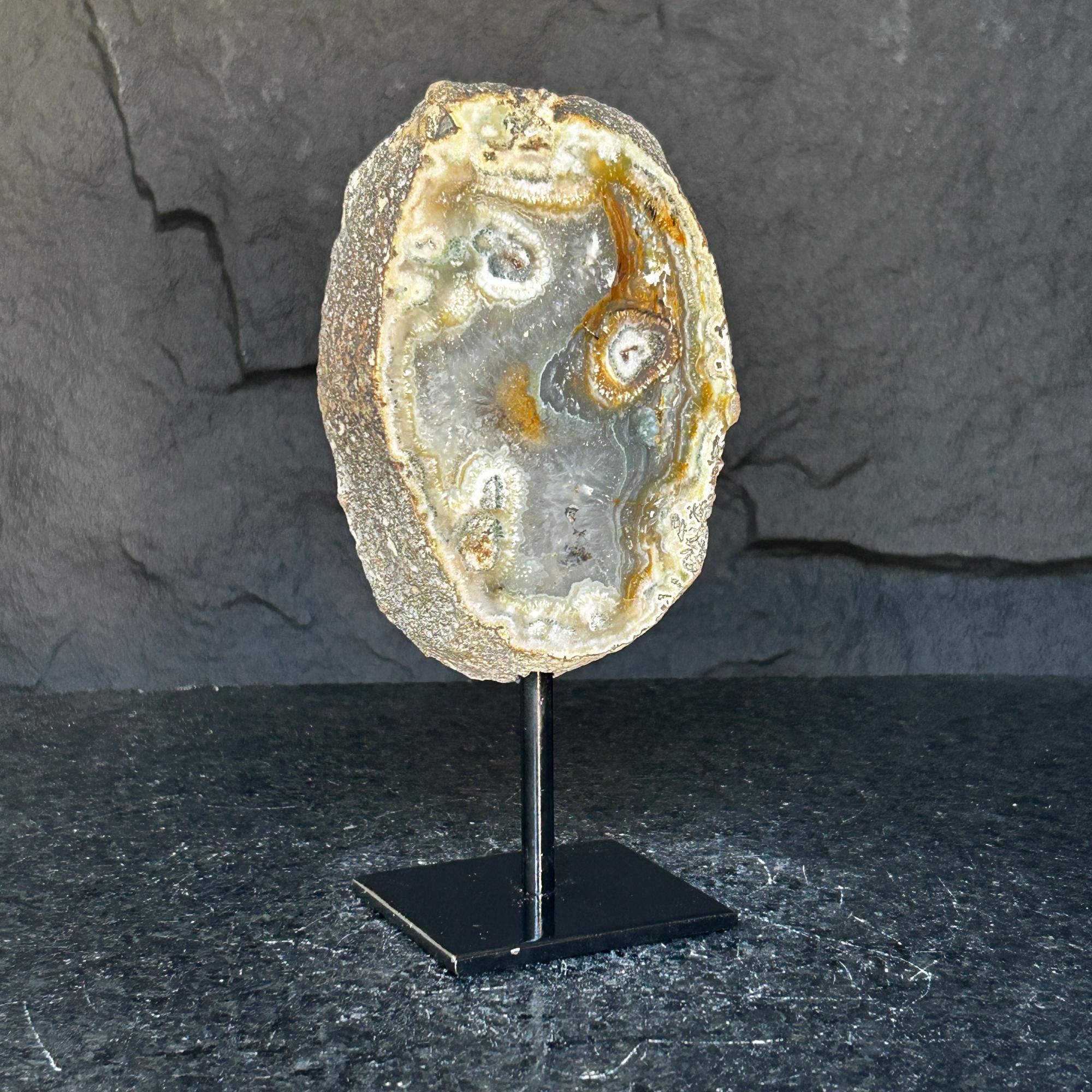 Agate and Jasper Slice with metallic base included, Large Brown Agate Geode, 100% Natural Colors