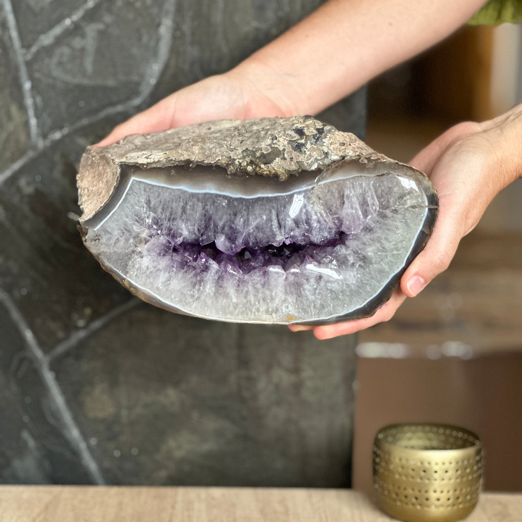 Amethyst Geode Crystal Decor With Agate Edges