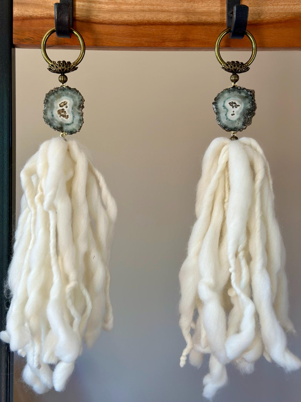 Amethyst Stalactite and Merino Wool Garland, Door knob tassel, Wall Hanging, multiple uses crystal gift