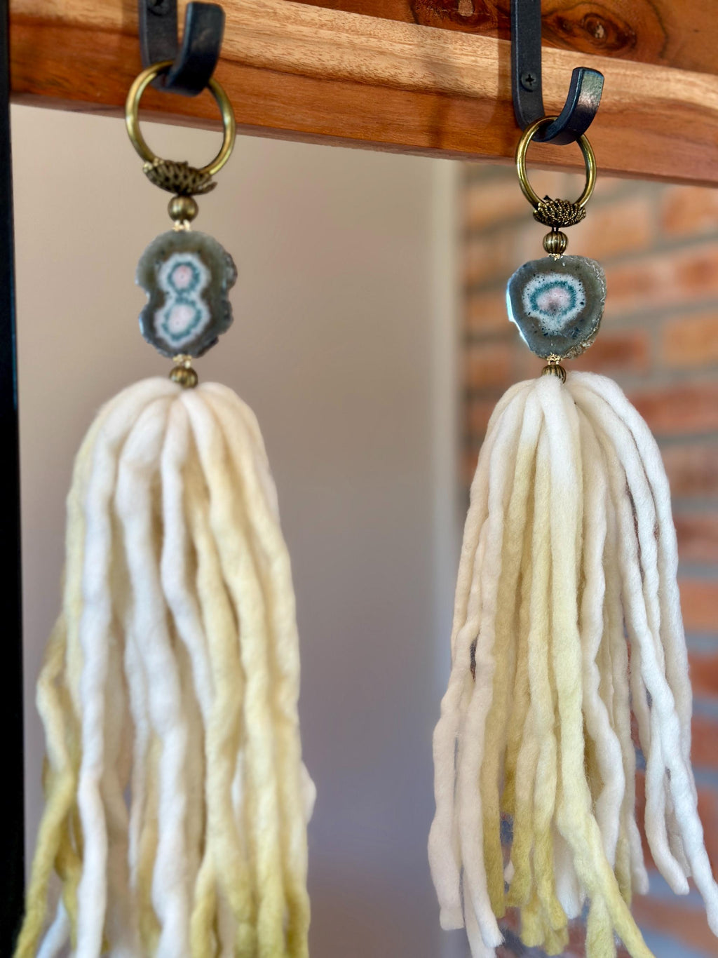 Amethyst Stalactite and Merino Wool Garland, Door knob tassel, Wall Hanging, multiple uses crystal gift