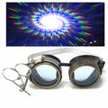 Steampunk Goggles with magnifying loupes UV glow neon blue spiral diffraction lenses