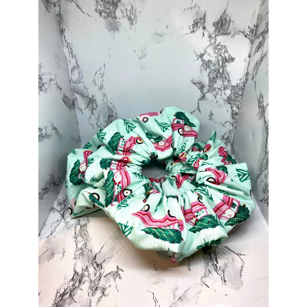 Blue Tree Car Christmas Scrunchie