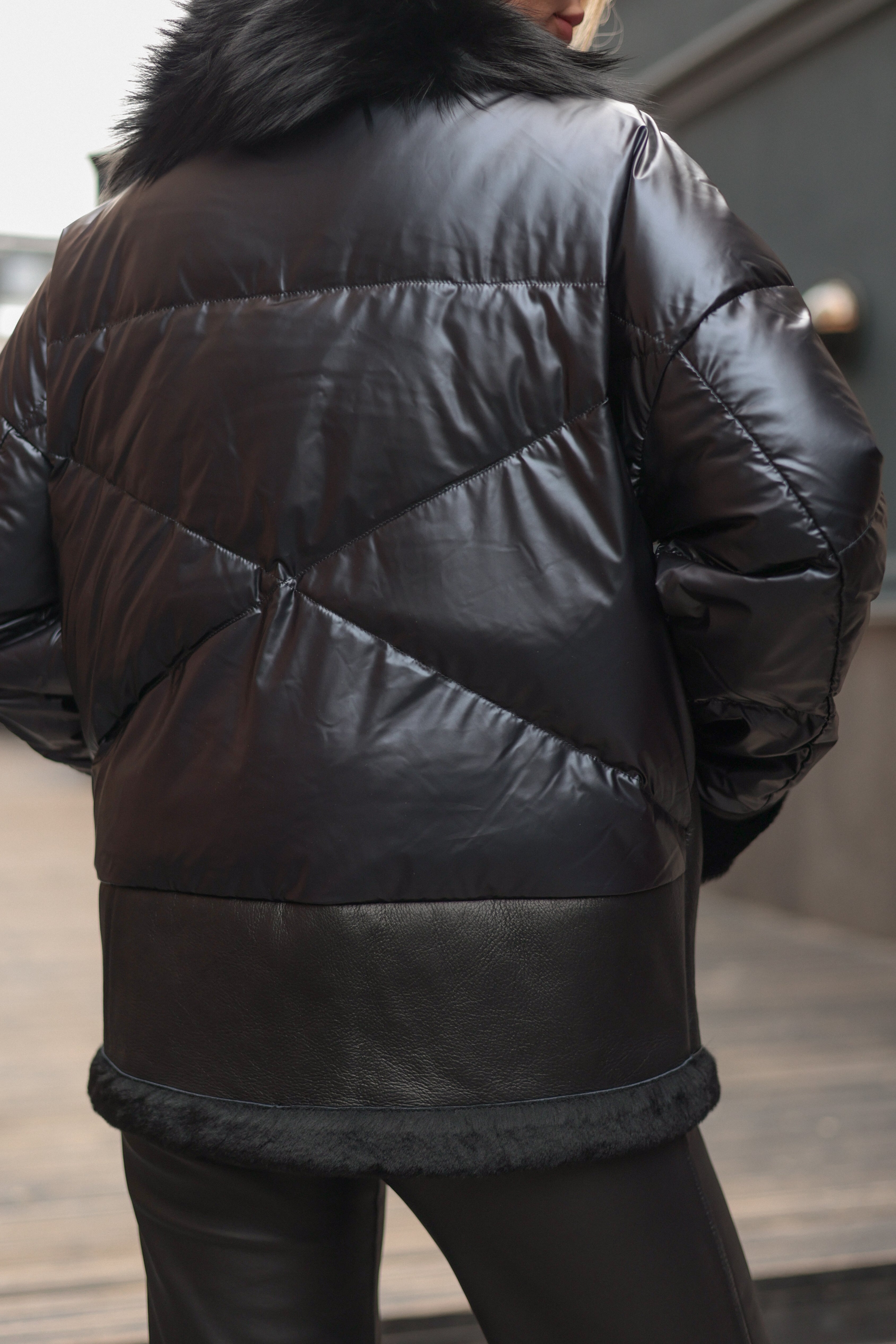 Genuine Lamb Leather Fox Fur Coat