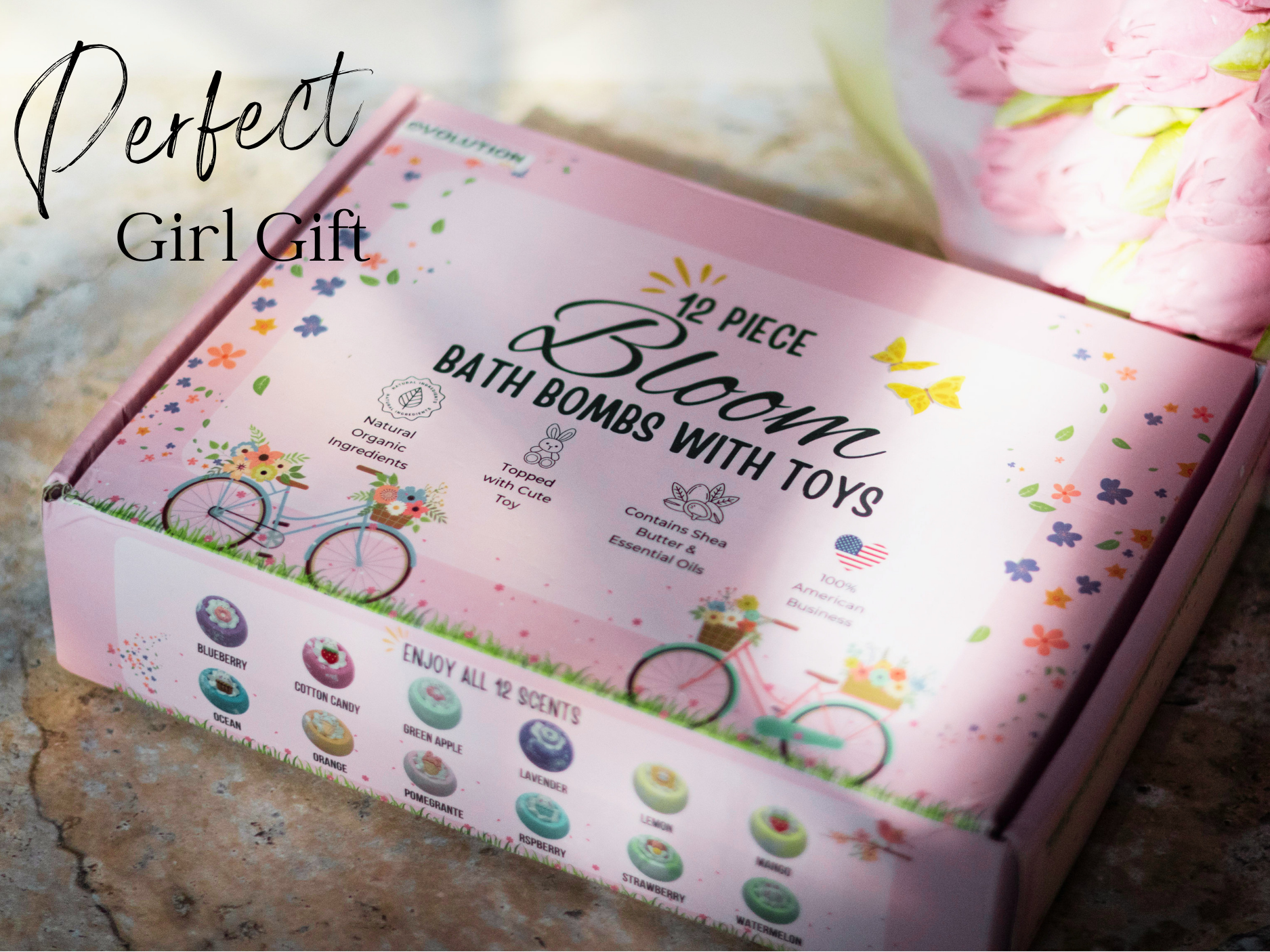 EvolutionUSA 12pc Bloom Bath Bombs with Toys, Adorable Girl Bath Bomb Set, Bubbly Kids Bathbombs, Fizzy Bath Ball, Kids Bath Bombs for Girls, Childrens Bath Bomb Set Easter, Valentines Gift