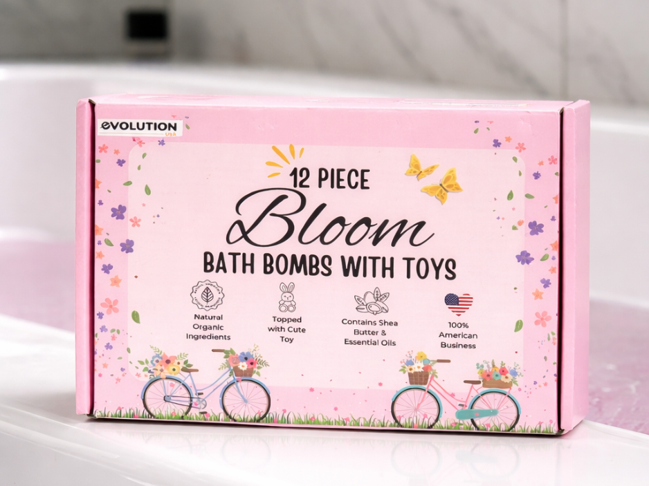 EvolutionUSA 12pc Bloom Bath Bombs with Toys, Adorable Girl Bath Bomb Set, Bubbly Kids Bathbombs, Fizzy Bath Ball, Kids Bath Bombs for Girls, Childrens Bath Bomb Set Easter, Valentines Gift