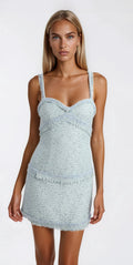 Elina Fringe Boucle Mini Dress – Blue Boucle