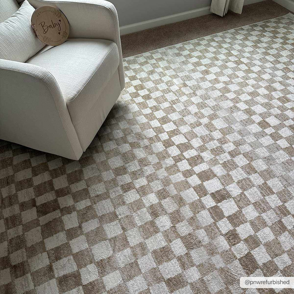 Benjy Cream & Gold Checkered Area Rug