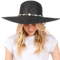 Wide Brim Floppy Sun Hat with Turquoise Stone and Starfish Band