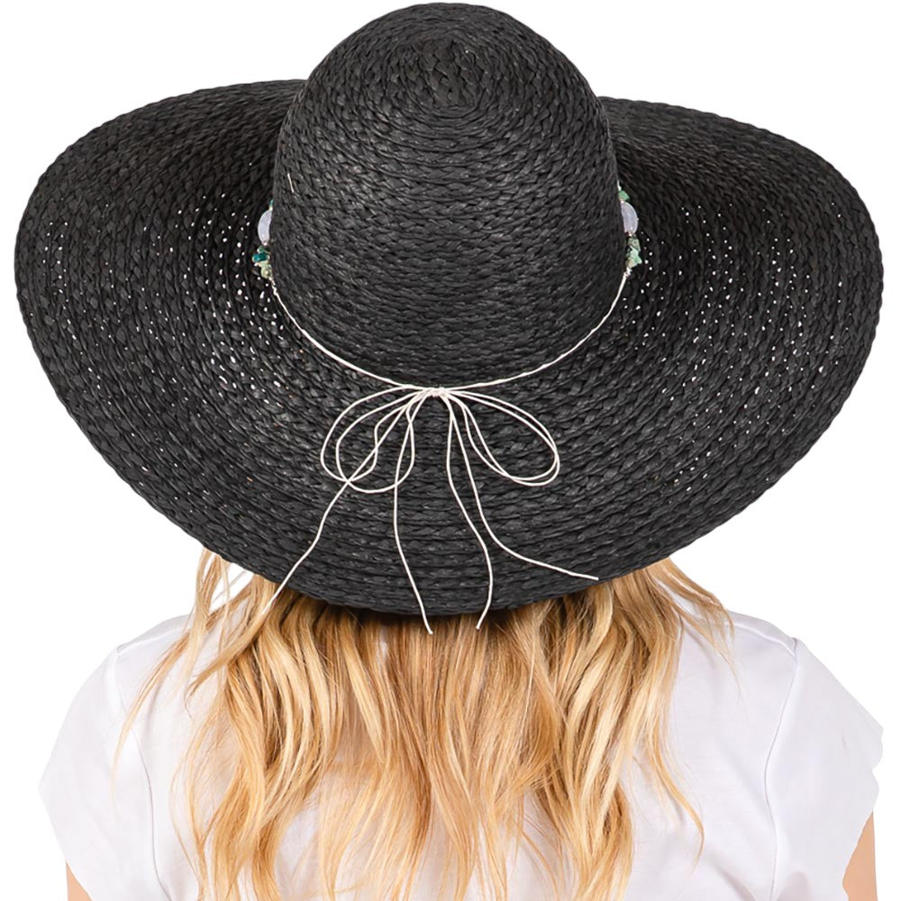 Wide Brim Floppy Sun Hat with Turquoise Stone and Starfish Band