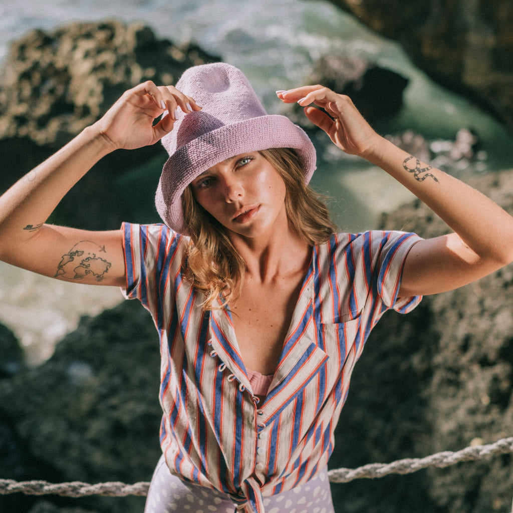 The Bloom Crochet Sun Hat In Lilac Purple